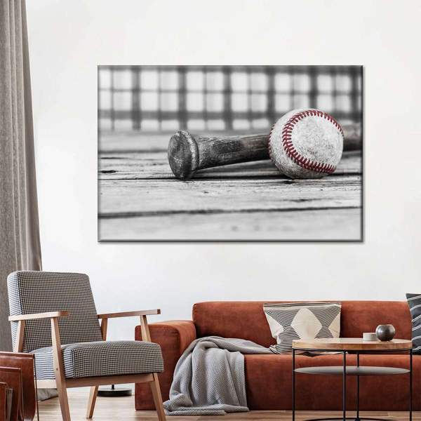 Bu0026w Vintage Baseball Stuff Canvas Wall Art Poster Print, Wall Art Canvas, Poster Canvas Wall Decor