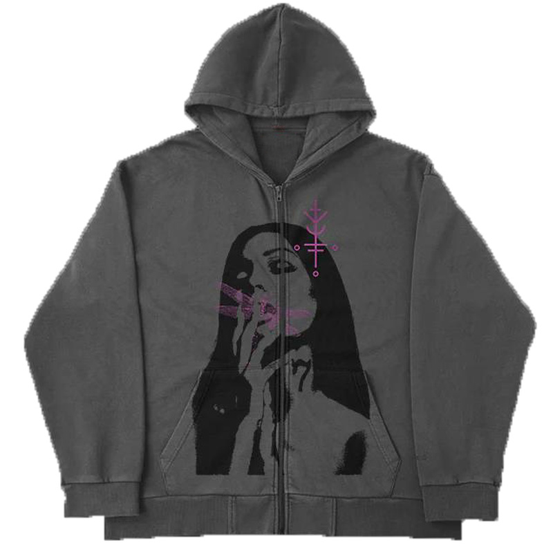 American Streetwear Girls Printed Cotton Oversized Sweatshirt Women y2k Gothic Punk Retro Trend Harajuku Zip Hoodie Women alx