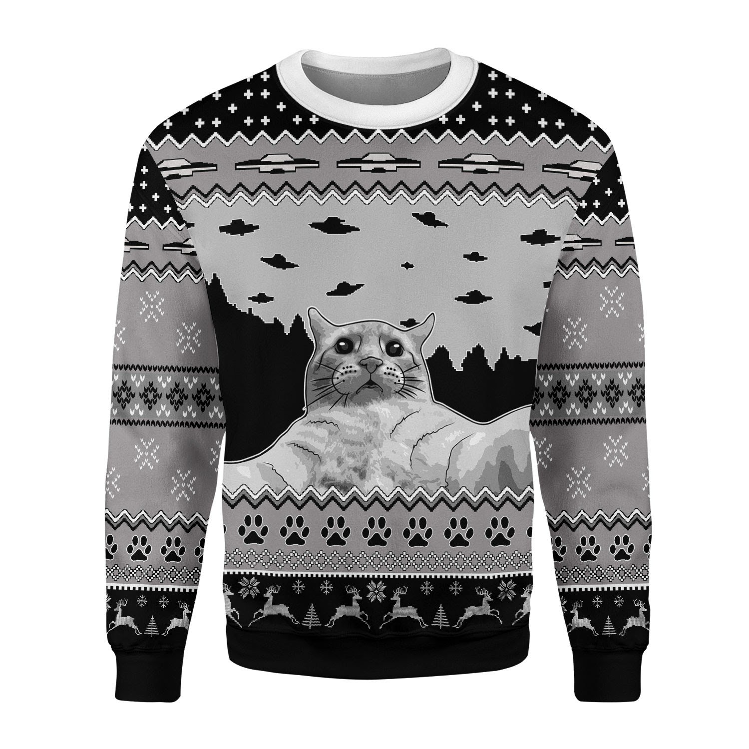 UFO Cat Funny Cat Selfie Ugly Christmas Sweater