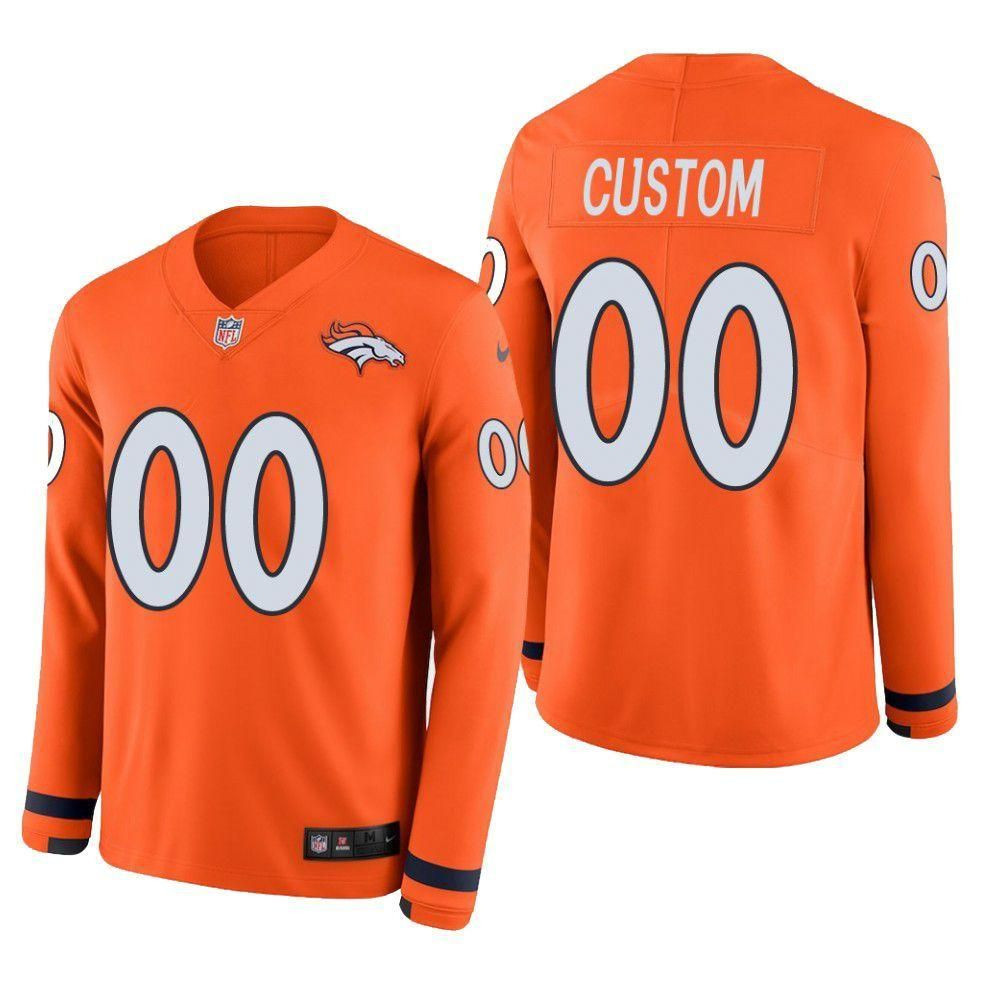 Denver Broncos Custom Therma Long Sleeve Jersey Orange