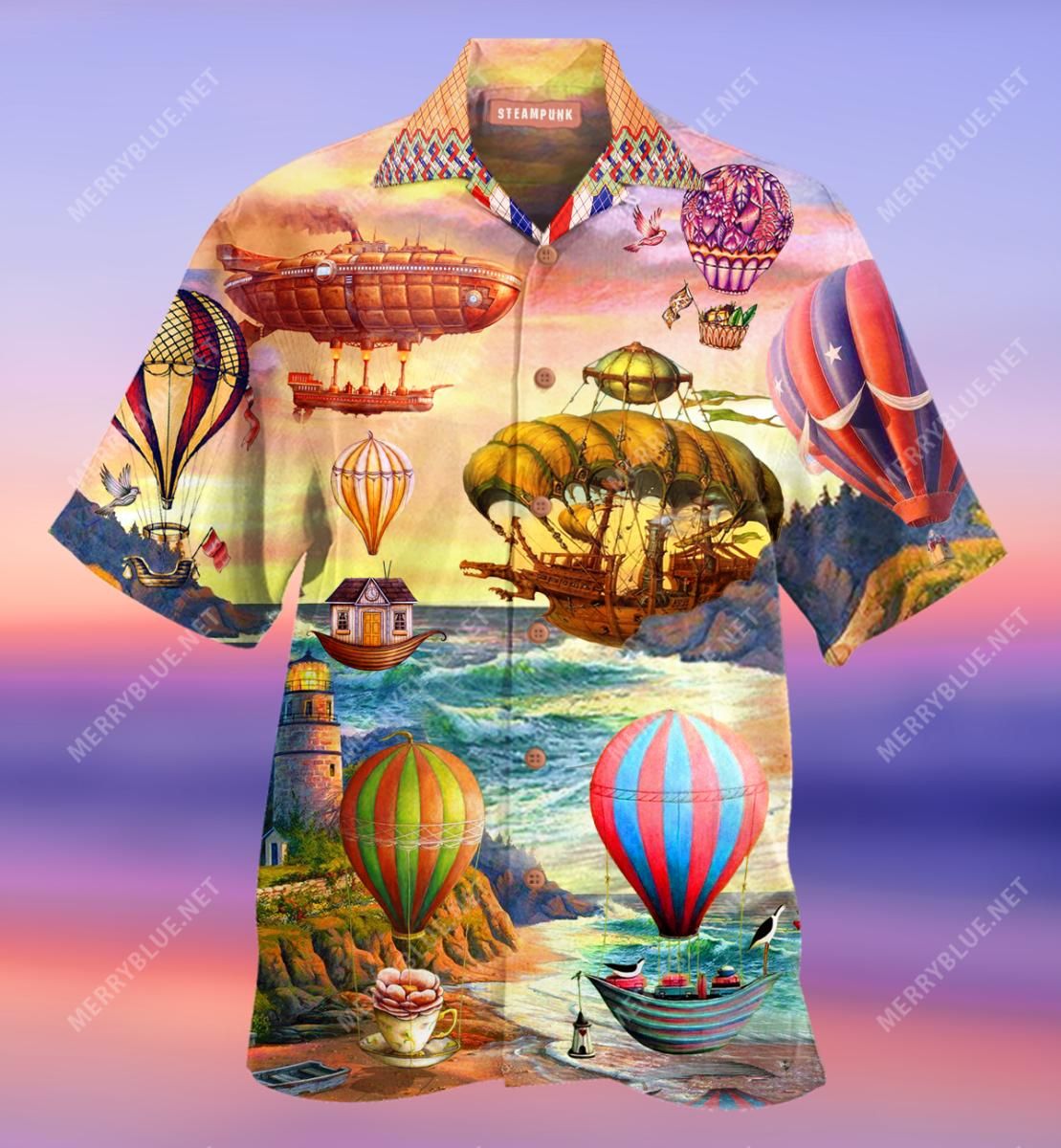 Air Balloon Steampunk Aloha Hawaiian Shirt Colorful Short Sleeve Summer Beach Casual Shirt For Men And Women