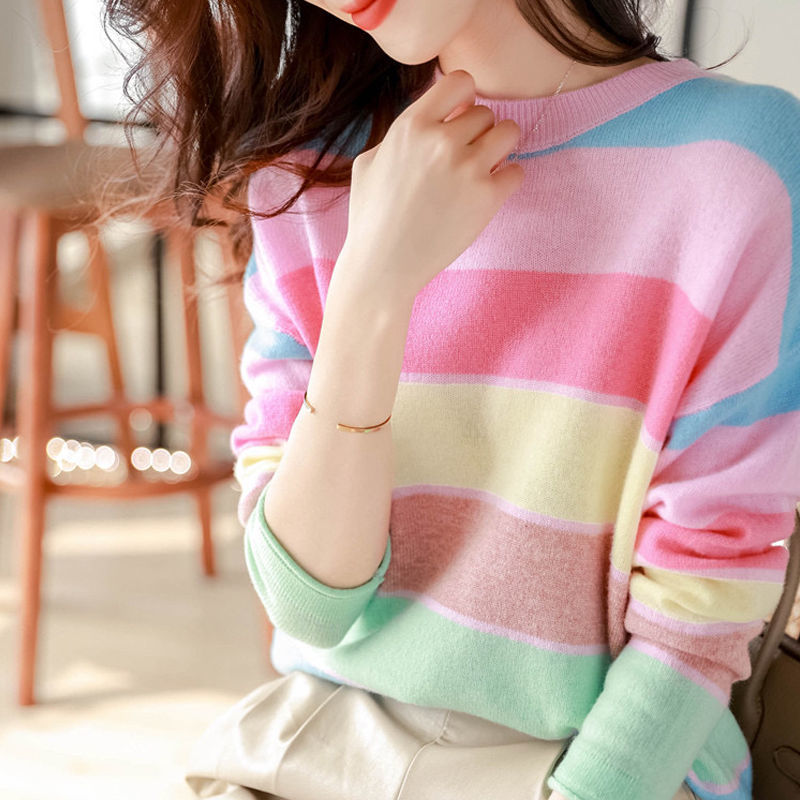 Women Sweater Korean Top Loose Casual Sweater Long Sleeve Striped Pullover Autumn and Winter New Fashion Sweater кофта женская alx