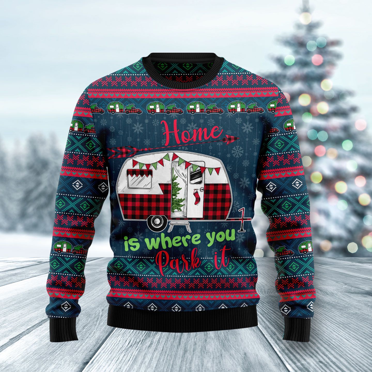 Caravan Home Is Where You Park It  Ugly Christmas Sweater | For Men & Women | Adult | Us5031