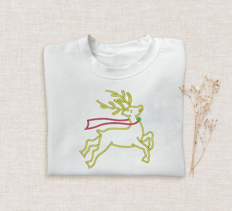 Santa’S Reindeer Merry Christmas Embroidered Sweatshirt