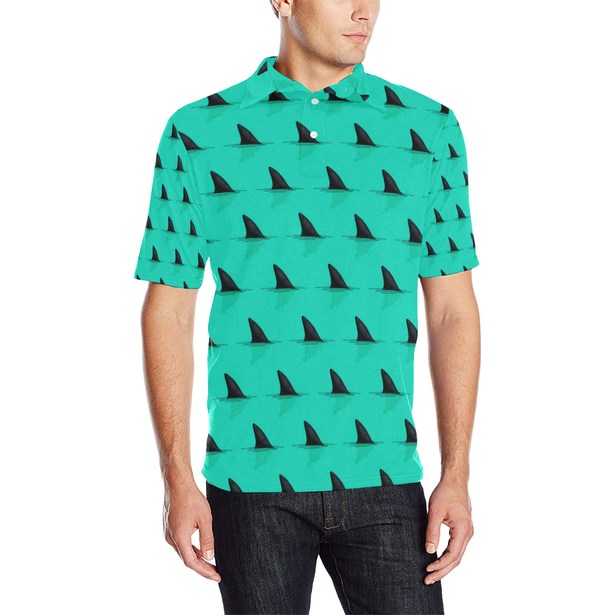 Shark Fin Pattern Men Polo Shirt