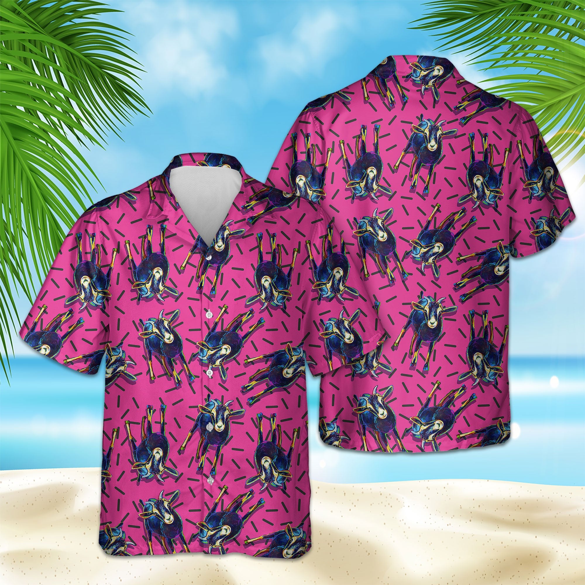 Pink Goat Pattern Hawaii Shirt Ha93281