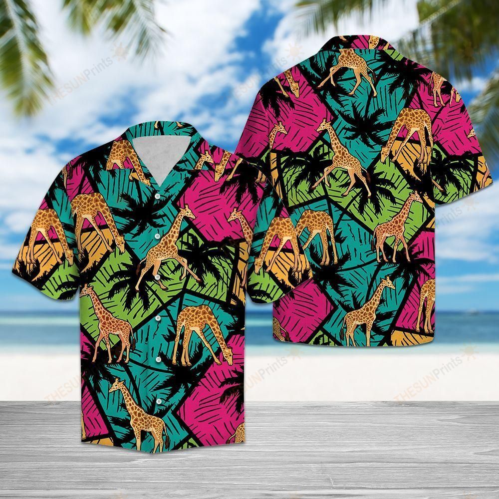 Giraffe Coconut Palm Tree Hawaiian Shirt Ha56404