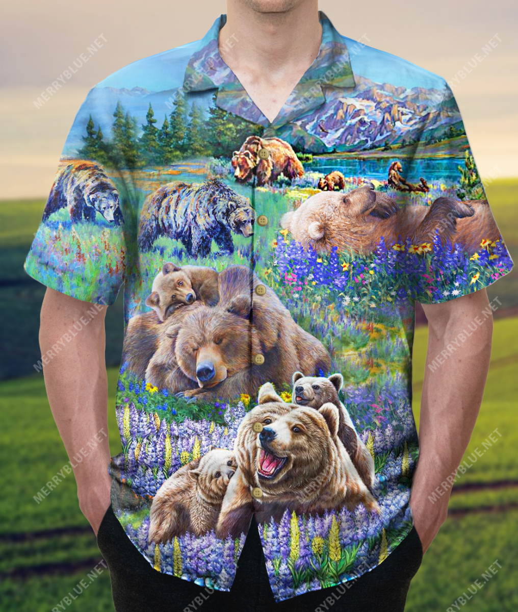 Bears And Blue Blonnet Field – Stay Wild At Heart Unisex Hawaiian Shirt