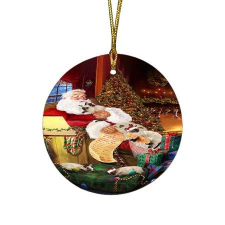 Siamese Cats And Kittens Sleeping With Santa Round Christmas Ornament D395