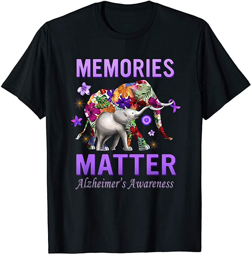 Alzheimers Awareness Memories Matter Purple Elephant Womens T-Shirt