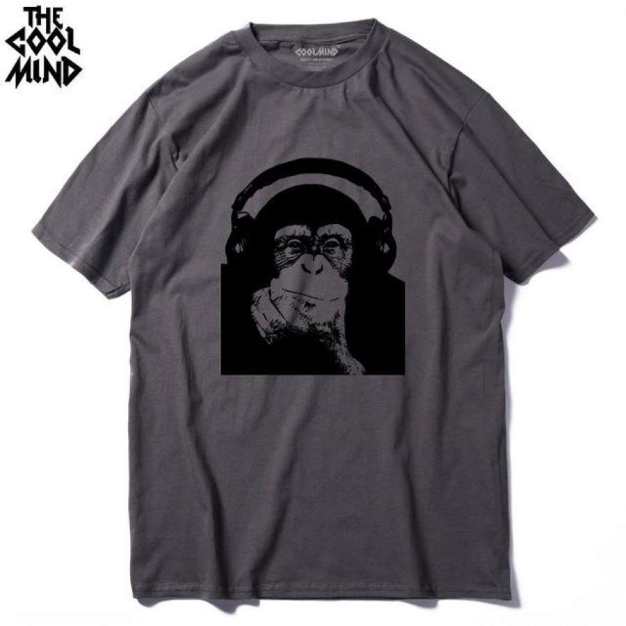 Casual short sleeve 100% cotton rock o-neck monkey skull DJ printed men T-shirt