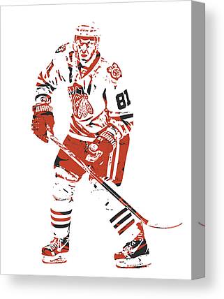 Marian Hossa Chicago Blackhawks Watercolor Strokes Pixel Art 1 Joe Hamilton Canvas Print