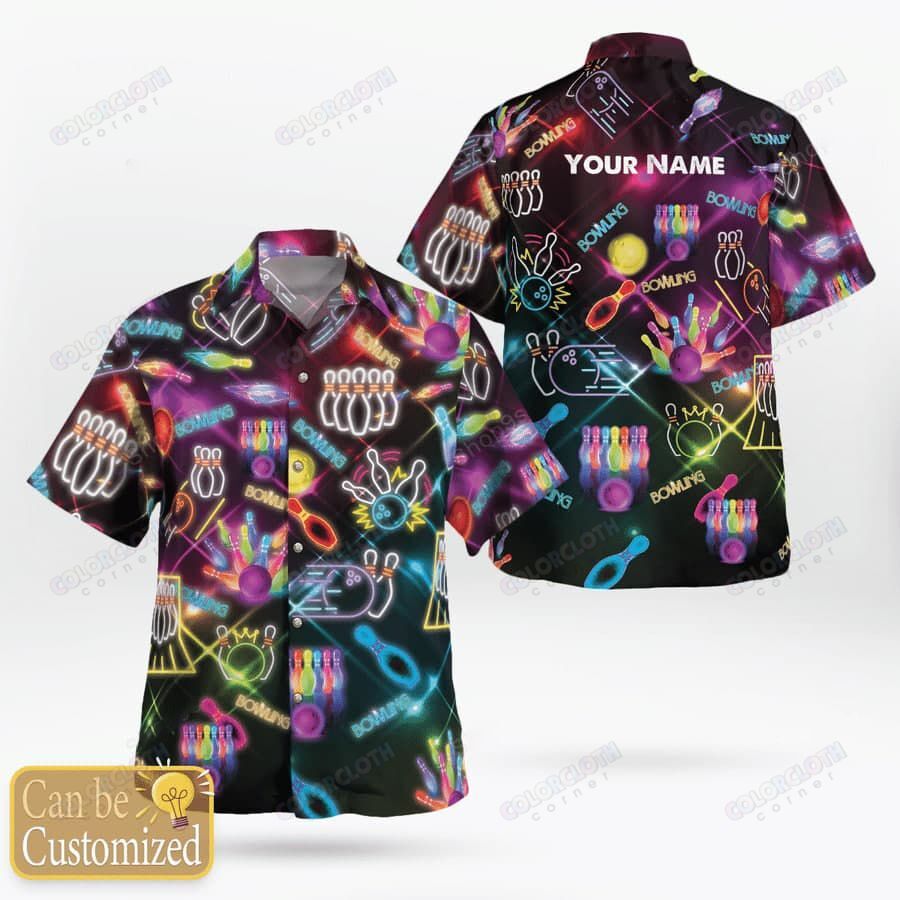 Uniques Bowling Shirts Symbol Neon Custom Name Hawaii Shirt Ha98549