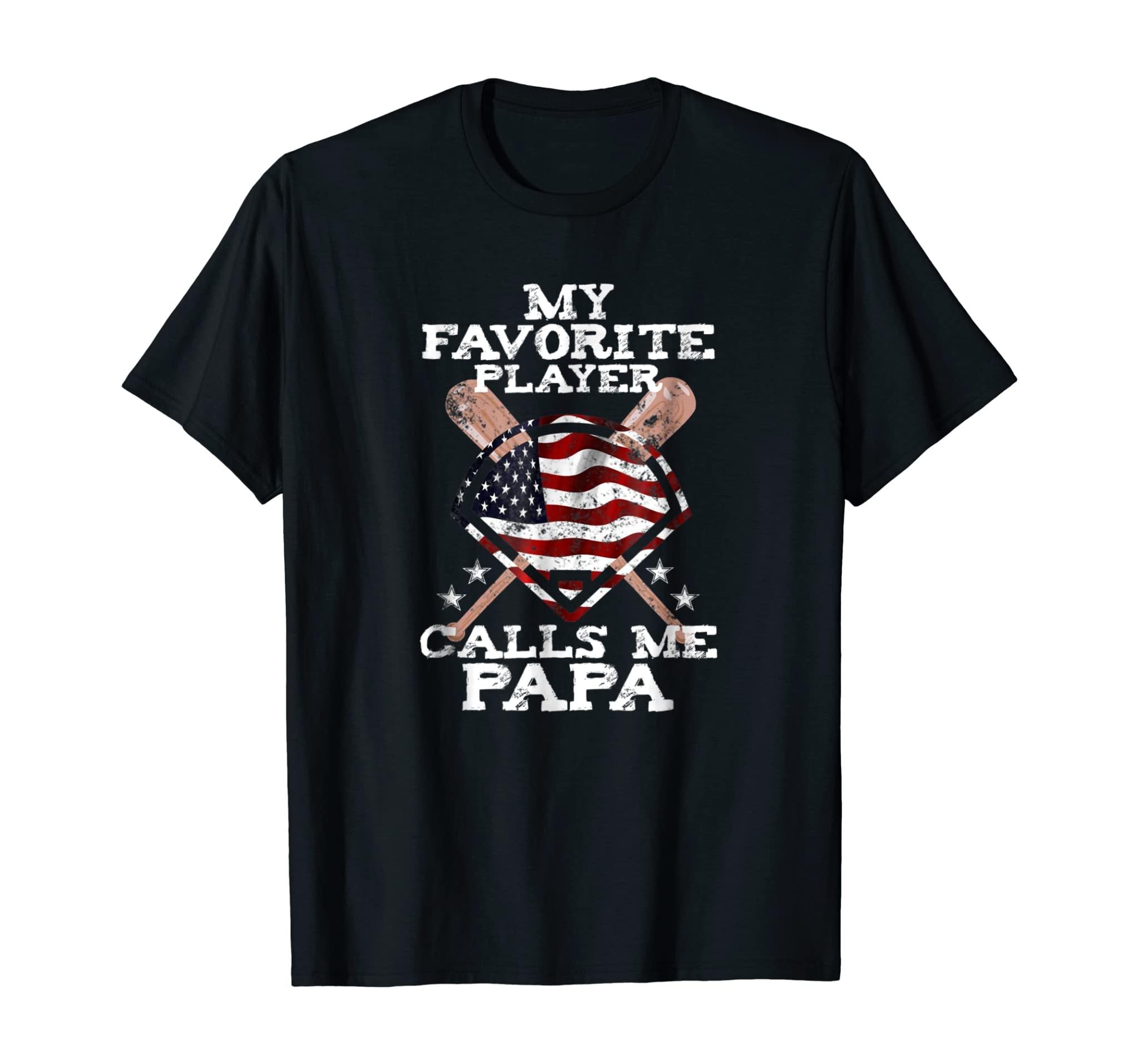 Mens My Favorite Player Calls Me Papa Shirt Grandpa Baseball Gift