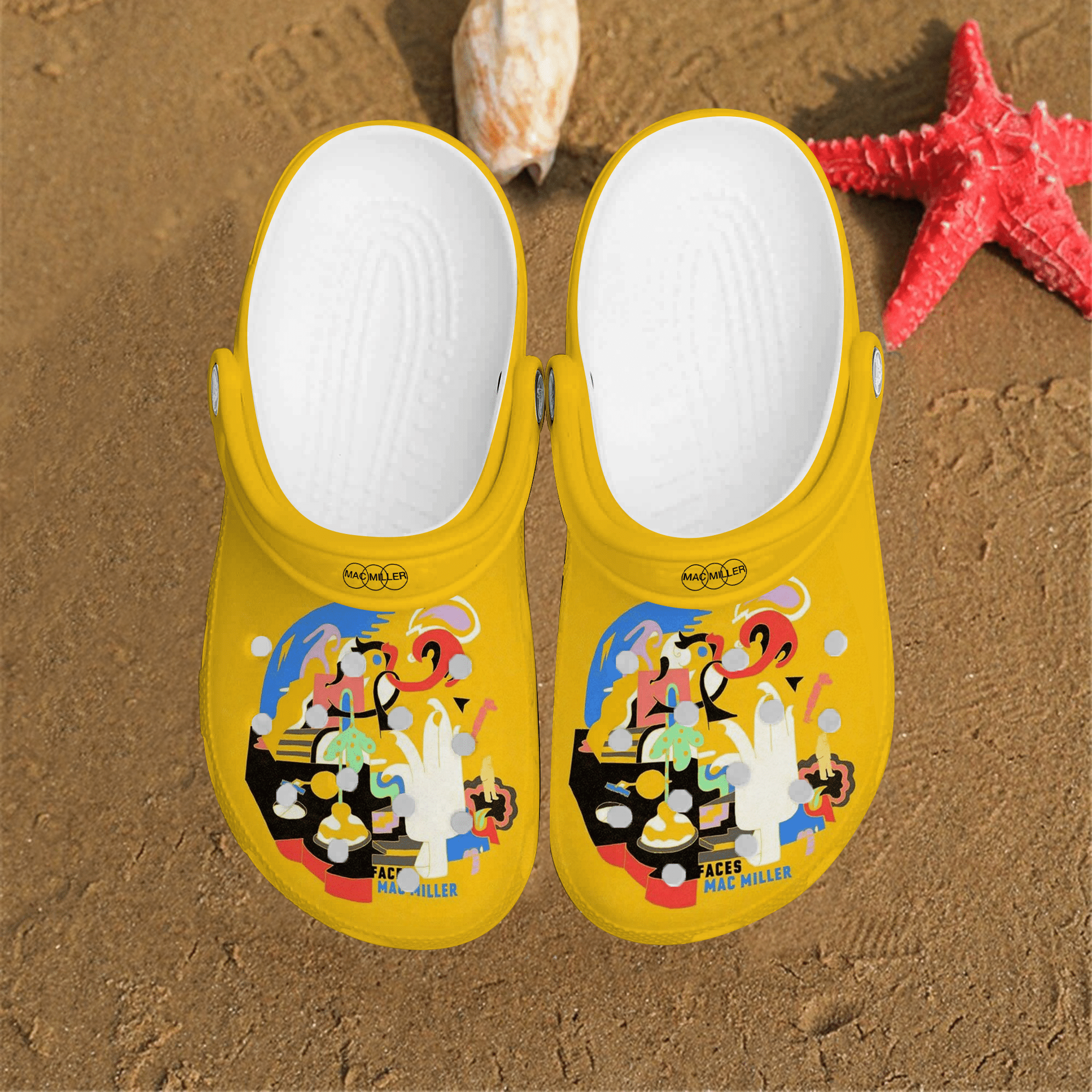 Mac Miller Face Rapper Yellow Comfortable For Man And Women Classic Water Rubber Clogs Clogband Clogs Comfy Footwear