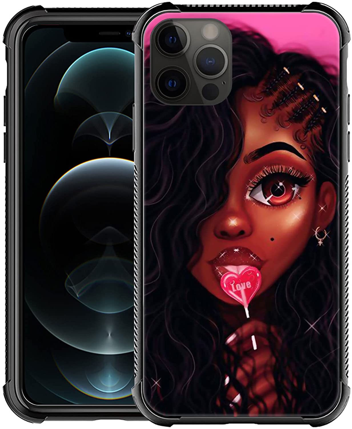 Phone Case, Black Girl Eating Lollipop Girl Cases, Back Soft Silicone Tpu Shock Fall Prevention Protective Case