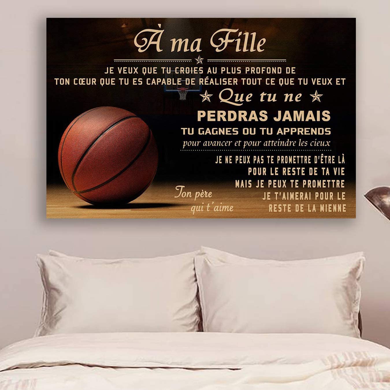 Poster for Room Aesthetic -Command Strips Wall Decor – Cv762 Qh Basketball Poster – Dad to Daughter – Never Lose French Version