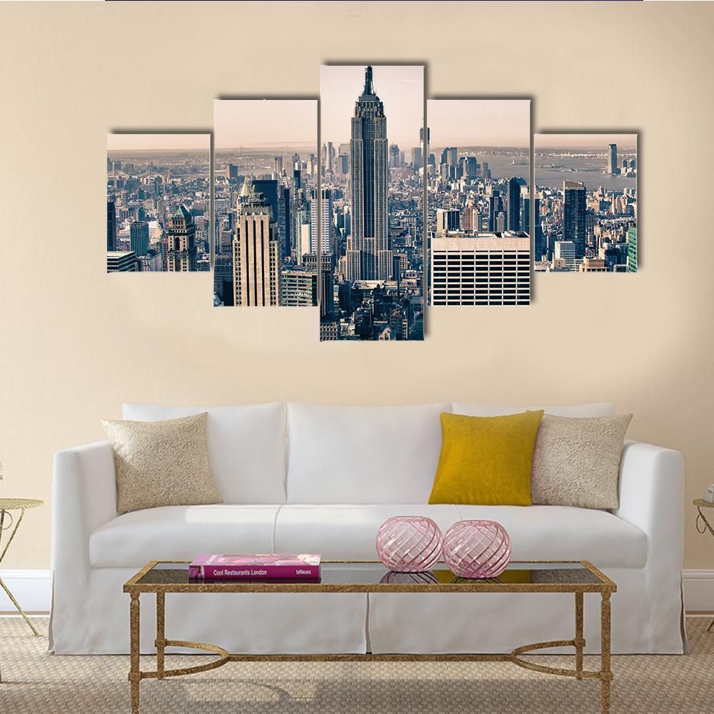 Skyscrapers Of New York City In Winter Sport 5 Panel Canvas Art Wall Decor