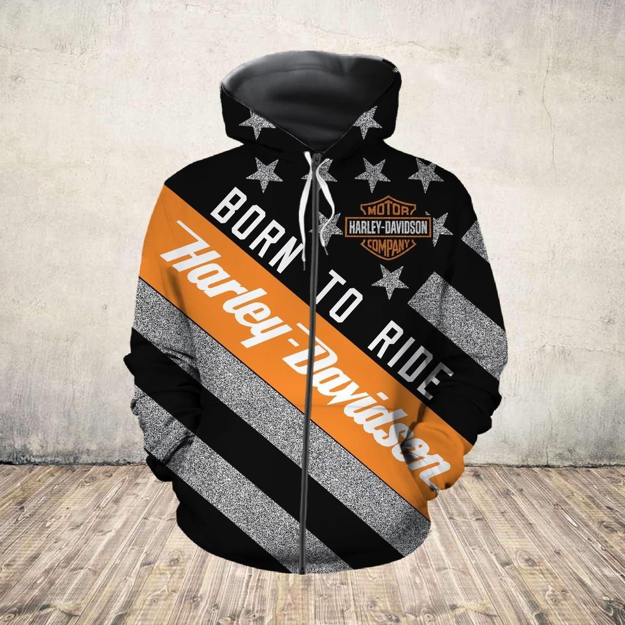 Harley Davidson Zip Up Hoodie Mens 3D Born To Ride H.O.G From YourTee