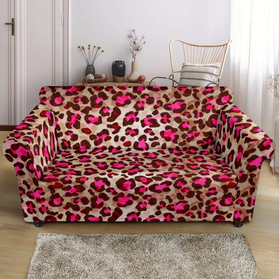 Pink Dot Cheetah Leopard Pattern Print Loveseat Cover