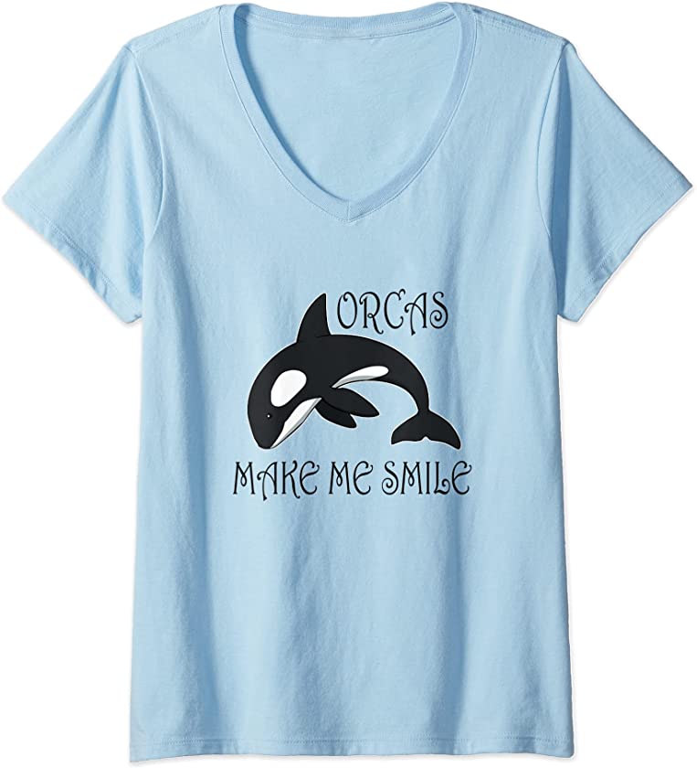 Womens Orcas Make Me Smile Whale Sea Animal V-Neck T-Shirt