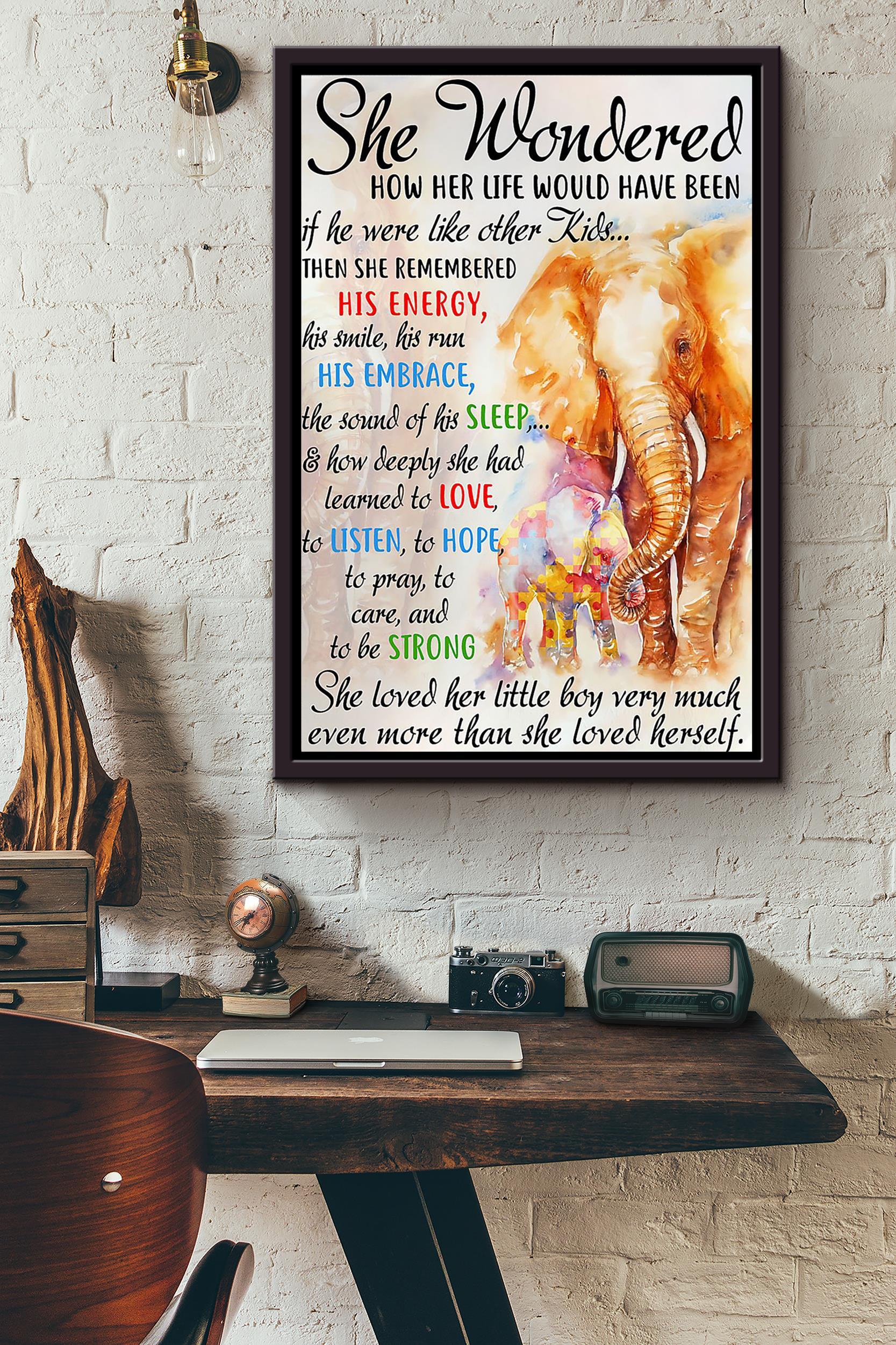 Mother Elephant Loves Her Little Boy More Than She Loved Herself Puzzer Colorful Poster Framed Matte Canvas