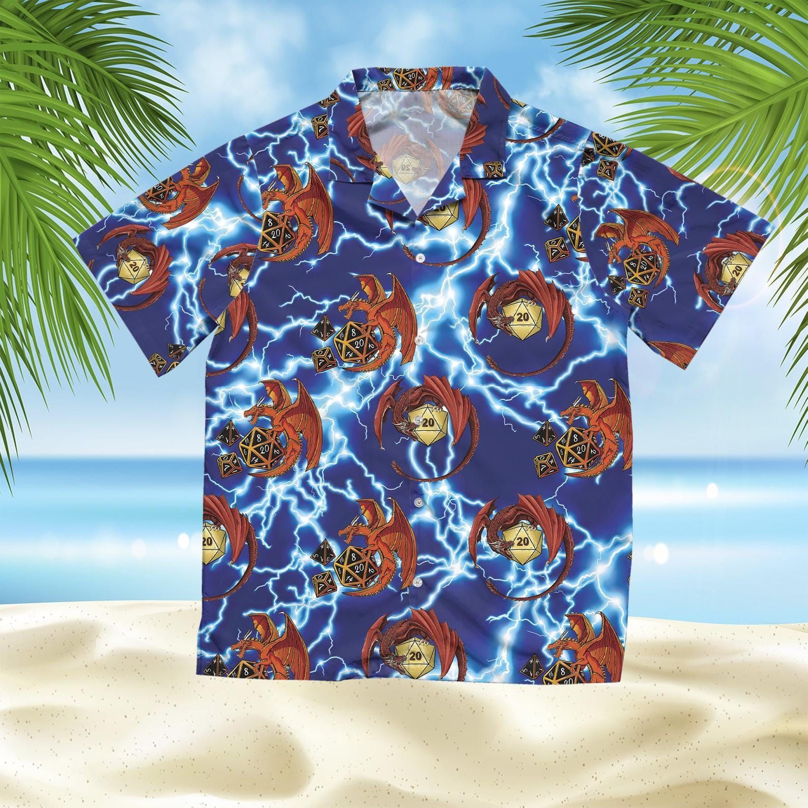 Dnd Hawaii Shirt Red Dragon With Dice Thunder Blue Aloha Ha94350