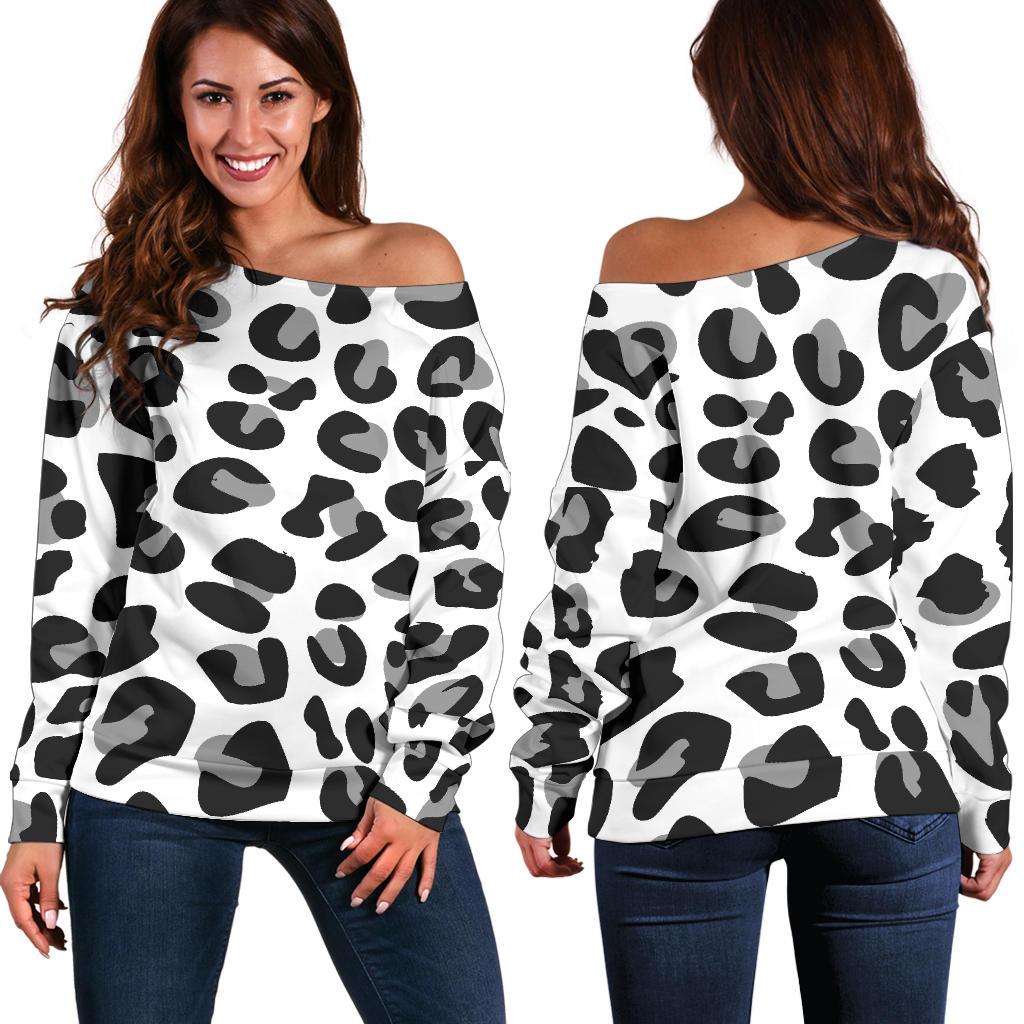 Snow Leopard Skin Print  Off Shoulder Sweatshirt