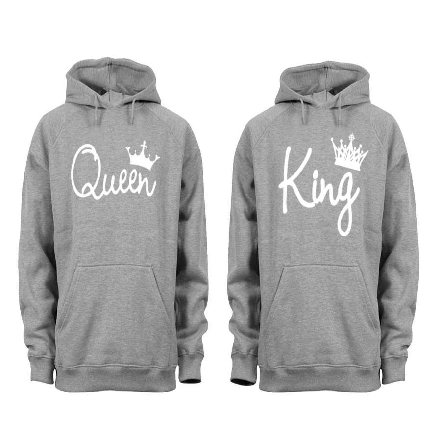 XtraFly Apparel Queen King Reina Rey Valentine’s Matching Couples Hooded-Sweatshirt Pullover Hoodie