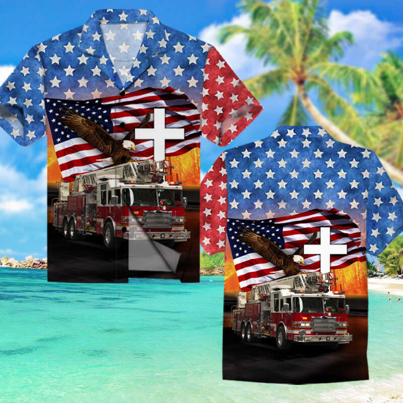 Fire Truck Flag America All Over Print Hawaii Shirt Ha89652