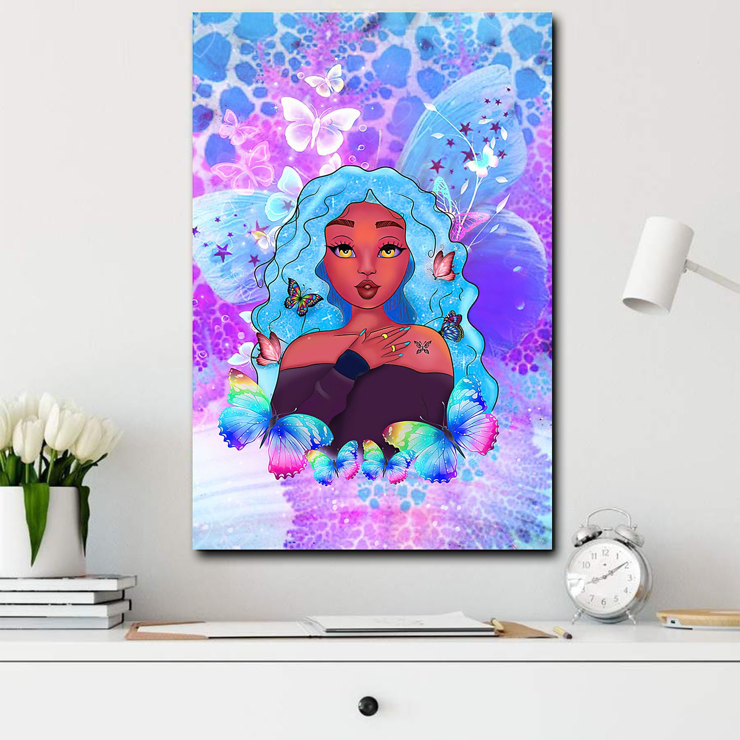 African American Cartoon Canvas Dark Skin Girl Princess Illutration Living Room Bedroom Bathroom Home Decoration