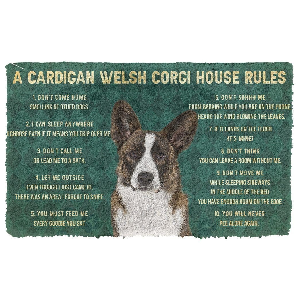 Gearhumans 3D House Rules Cardigan Welsh Corgi Dog Doormat