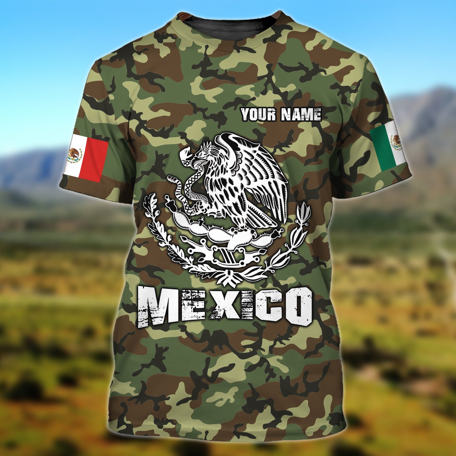 Customized Your Name Mexico Camo Pattern Flag T-Shirt For Men, Mexico Shirt