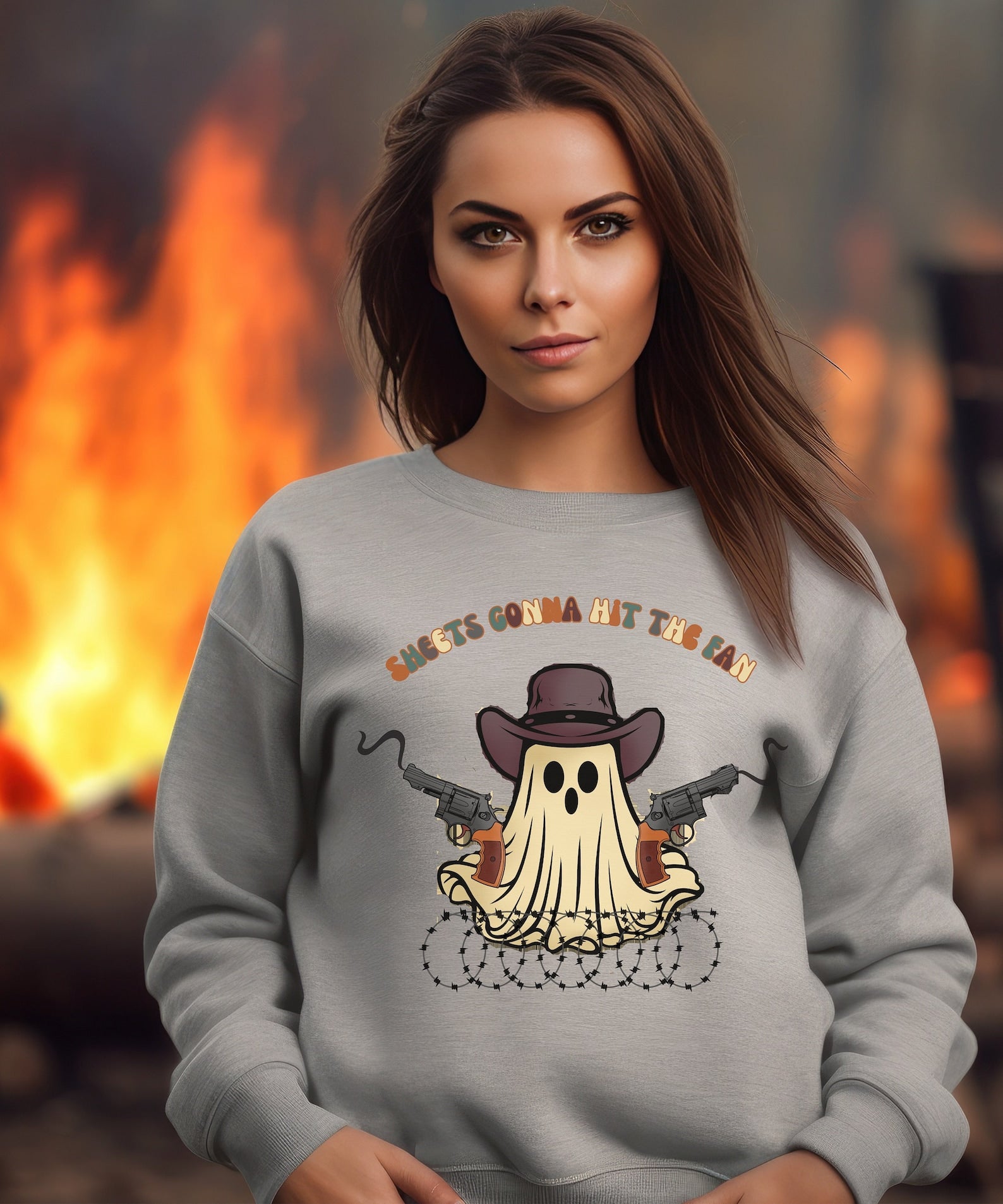 Ghost Sweatshirt, Vintage Ghost Halloween 2D Crewneck Sweatshirt All Over Print Sweatshirt For Women Sweatshirt For Men