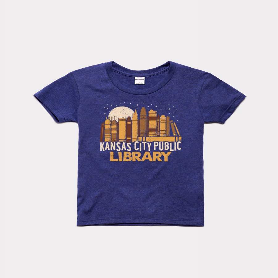 Kids Kansas City Public Library Skyline Vintage Navy Blue T-Shirt