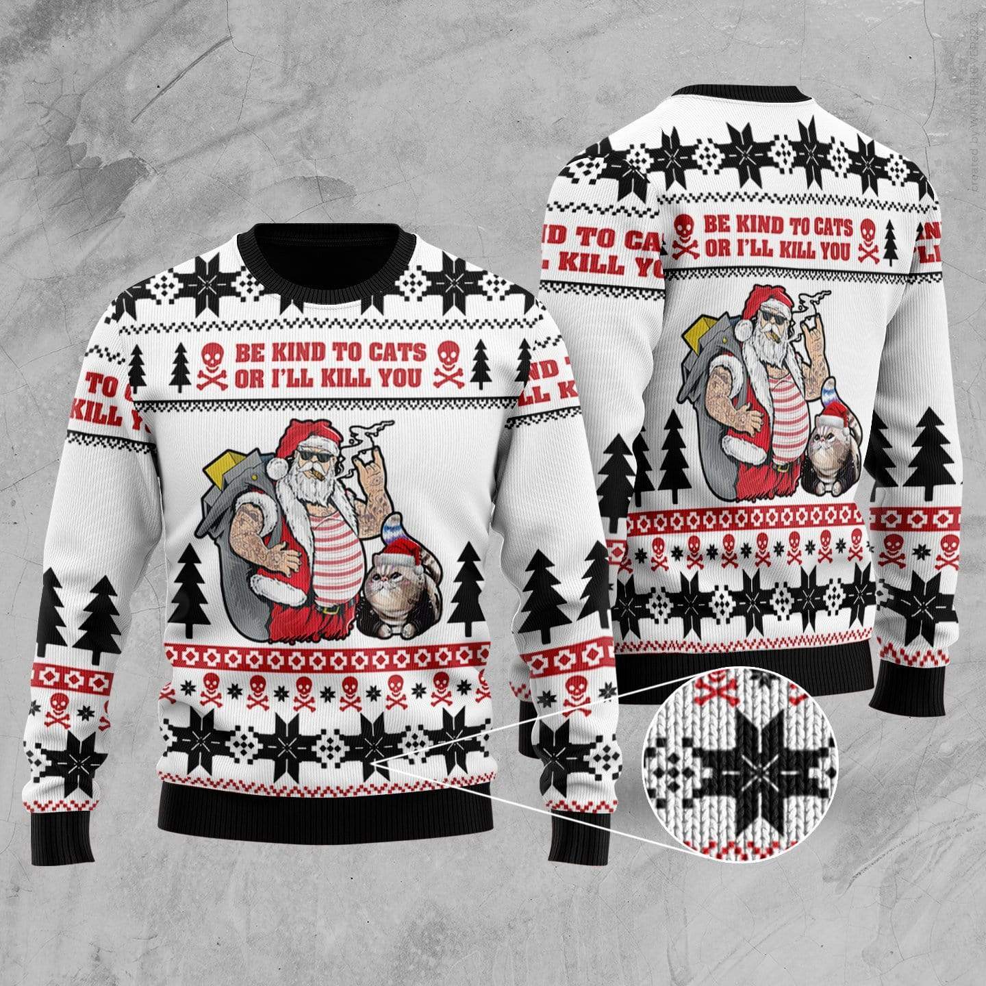 Be Kind To Cats Or I’ll Kill You Santa Ugly Christmas Sweater #221220DH