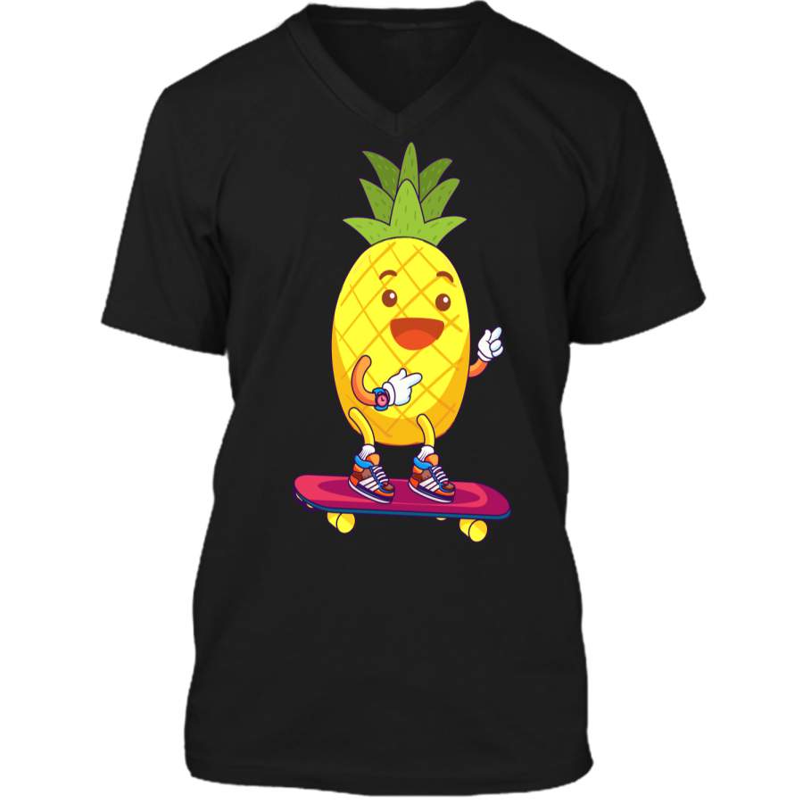 Unisex Men_s Women_s T Shirt Skateboard Pineapple Boy Mens Printed V-Neck T