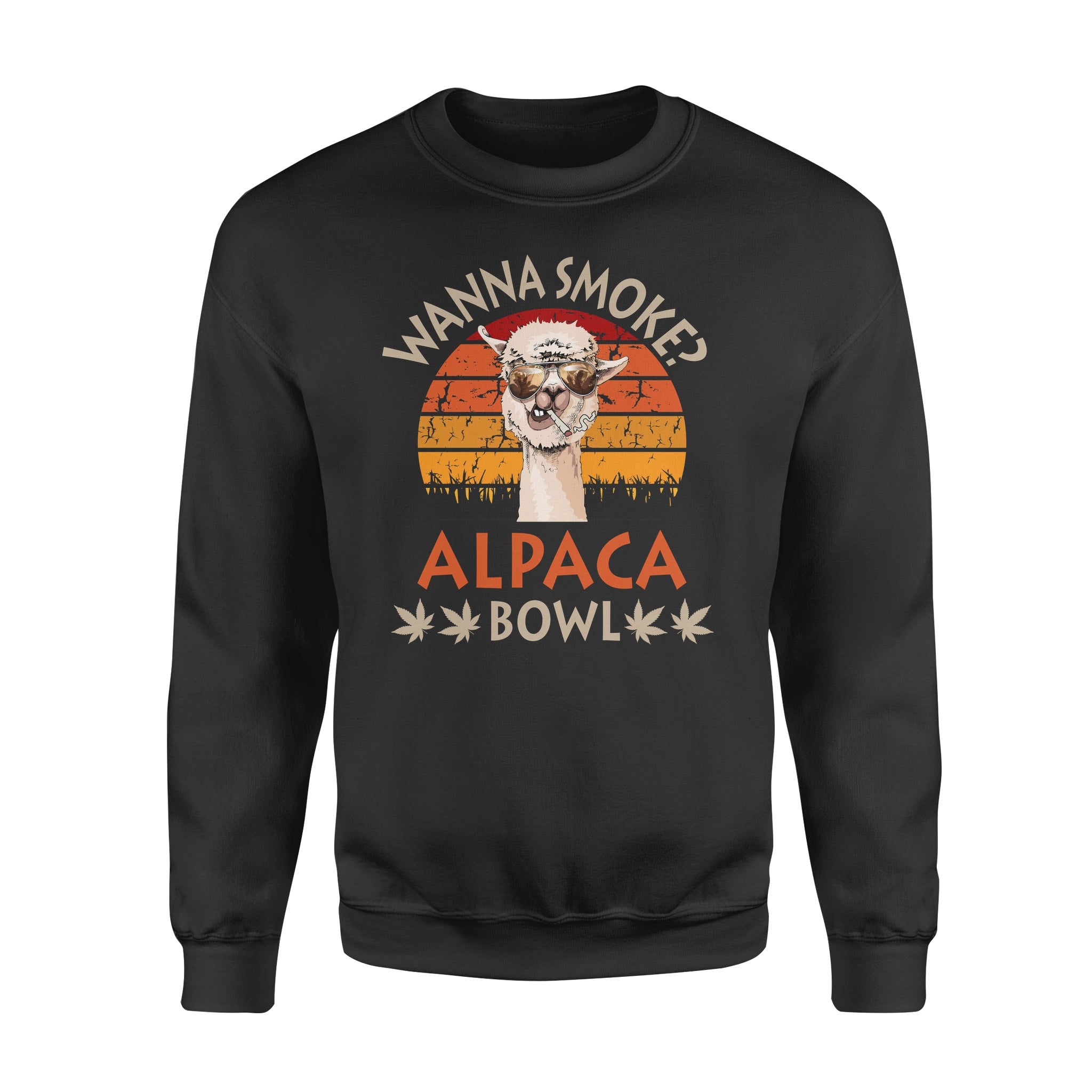 Wanna Smoke Alpaca Bowl Funny Llama Is Smoking – Standard Crew Neck Sweatshirt