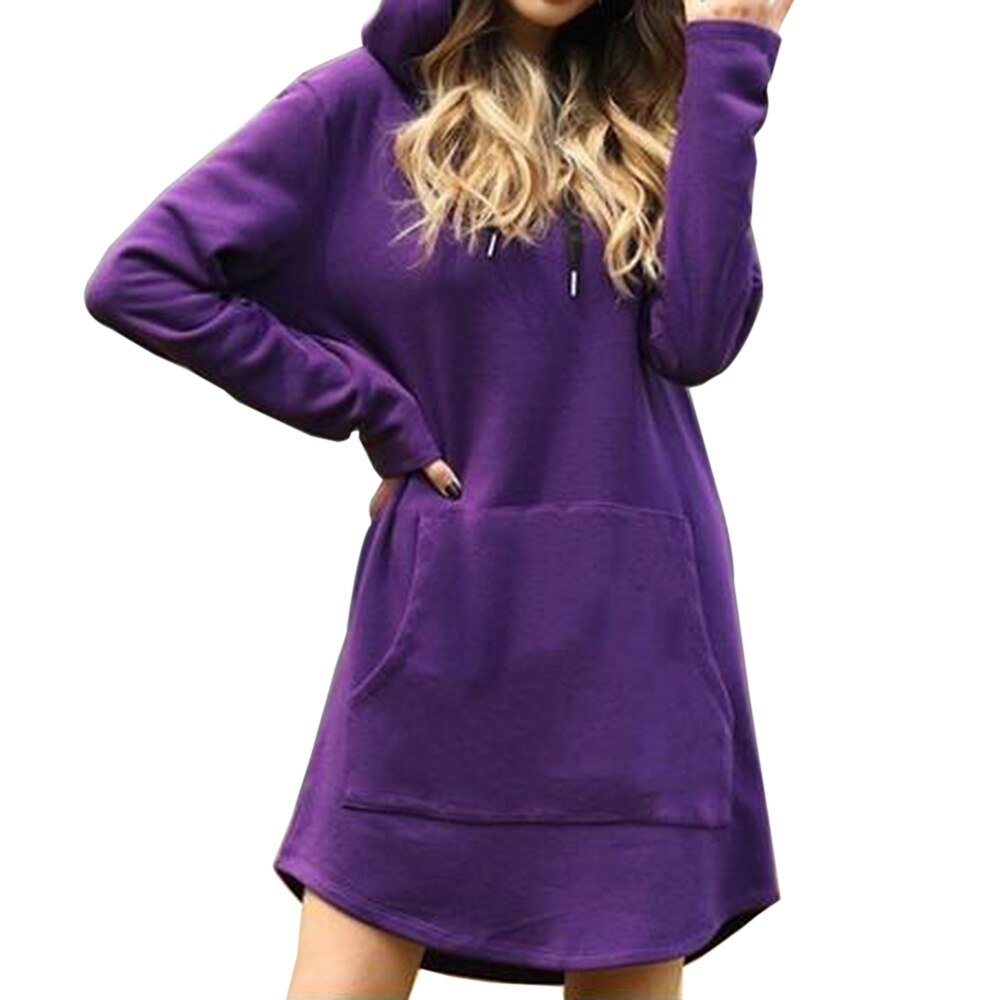 Women Loose Dress Cap Long Sleeve Hooded Long Sleeve Loose Casual 3XL Dress Retro Ladies Pocket Tube Midi Dresses alx