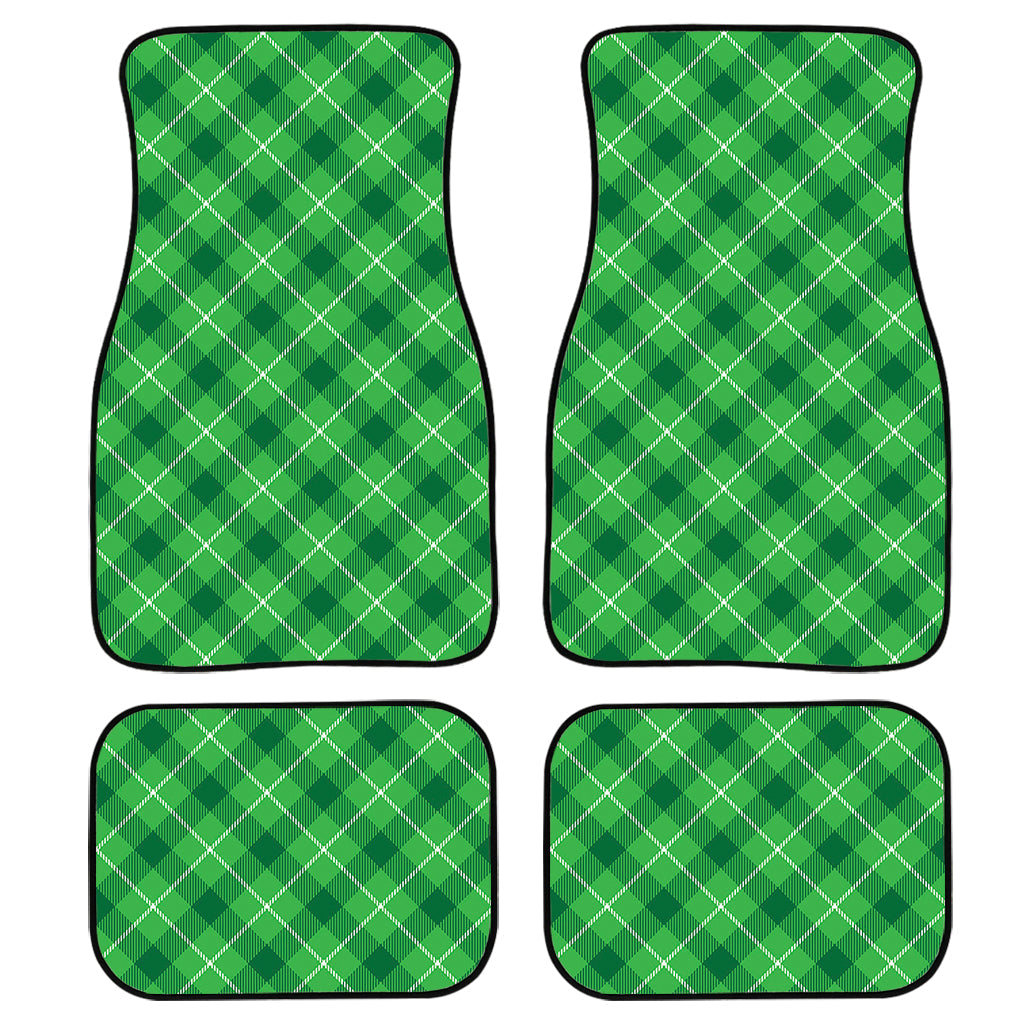 Green And White Plaid Pattern Print Front And Back Car Floor Mats, Front Car Mat