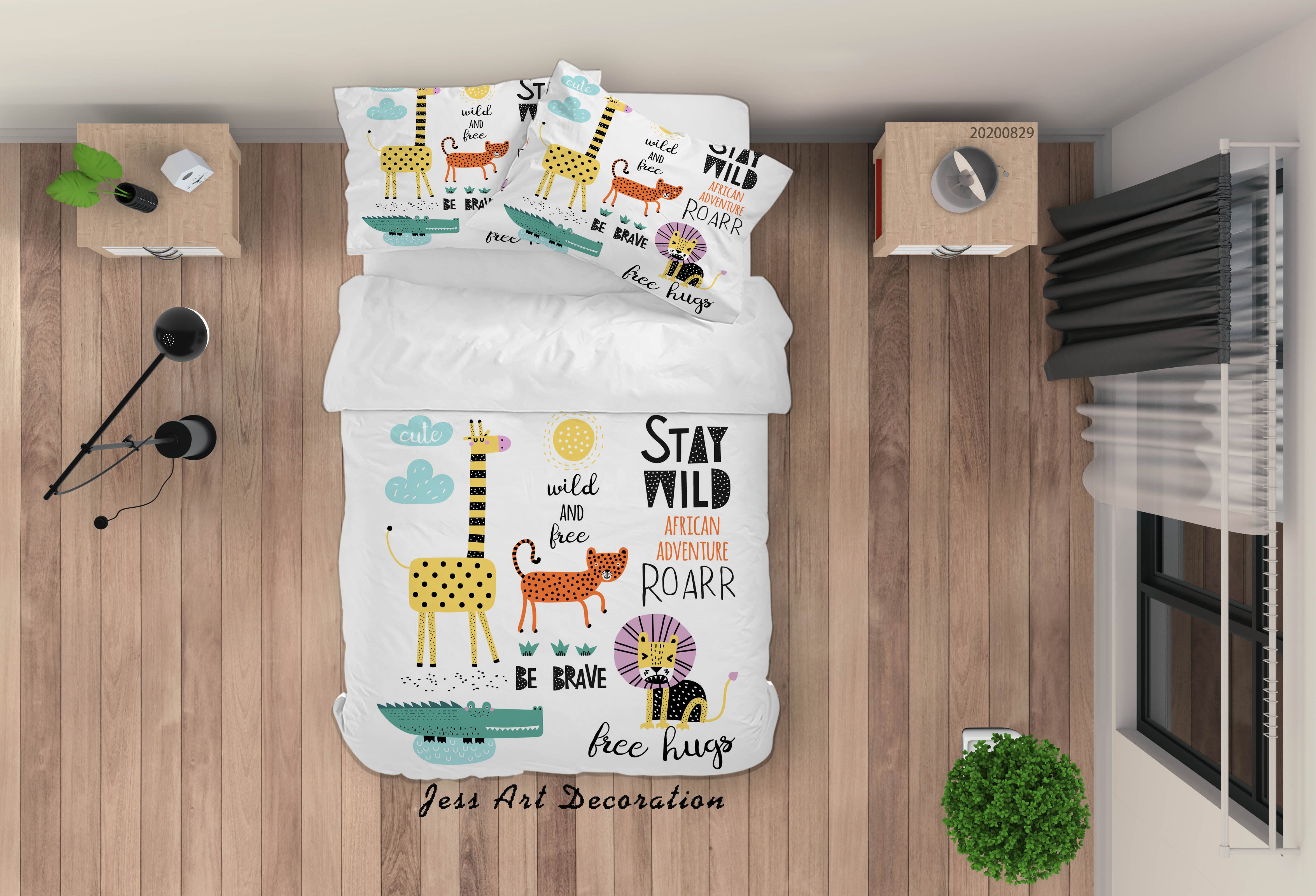 3D Abstract Hand Draw Cartoon Animal Pattern Quilt Cover Set Bedding Set Duvet Cover Pillowcases Wj 3507