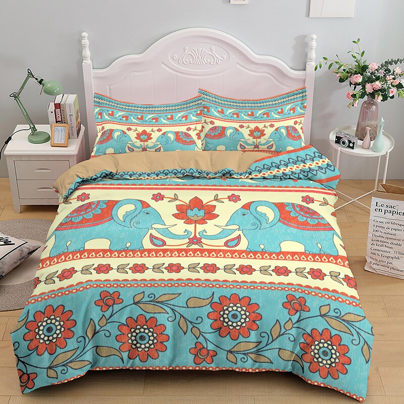 Bohemian African Elephant Tribe  Duvet Cover Set With Pillowcase Single Double King Queen Size Psychedelic Bedding Sets