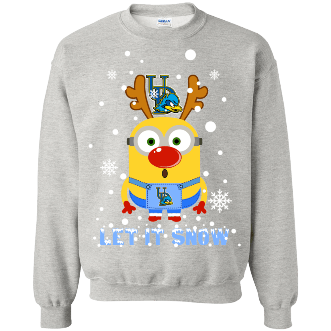 Buy Minion Delaware Fightin_ Blue Hens Ugly Christmas Sweaters Let It Snow Sweatshirt