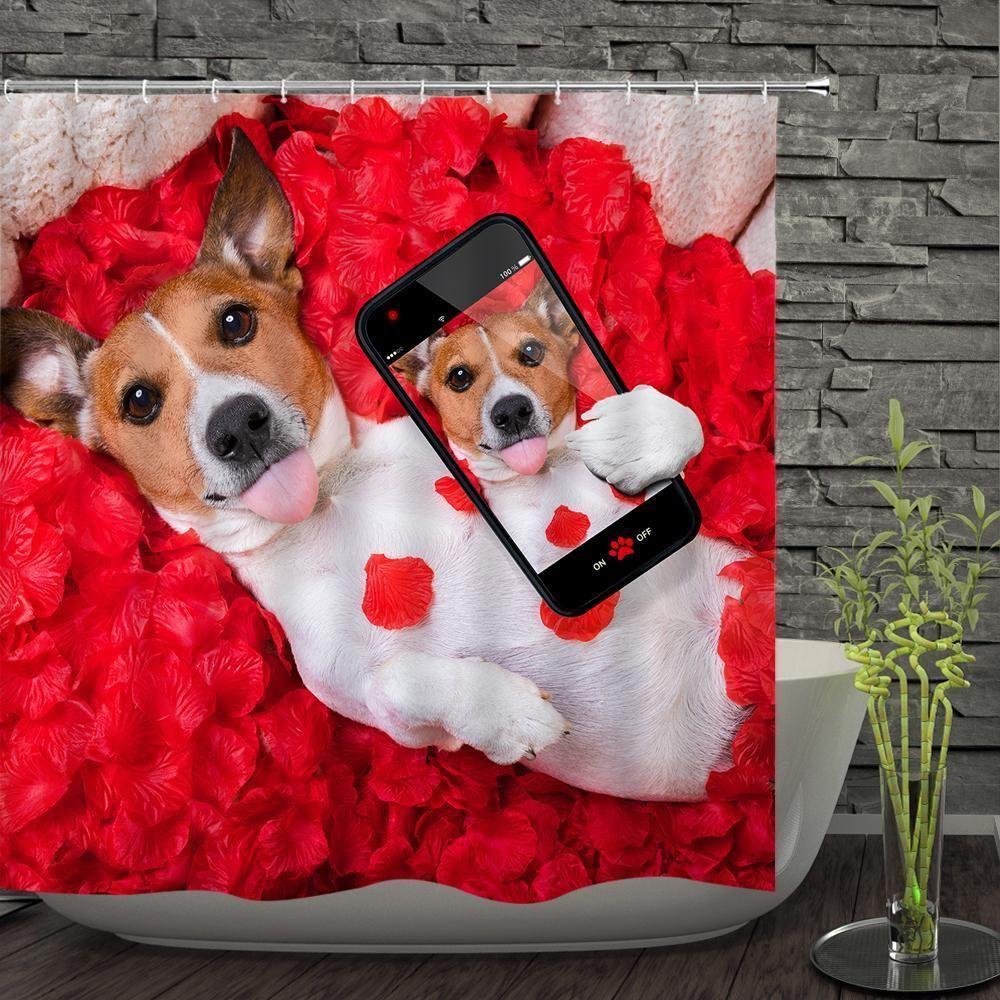 The Cute Dog With Roses Backgroun 3D Printed Shower Curtain Gift Home Decoration