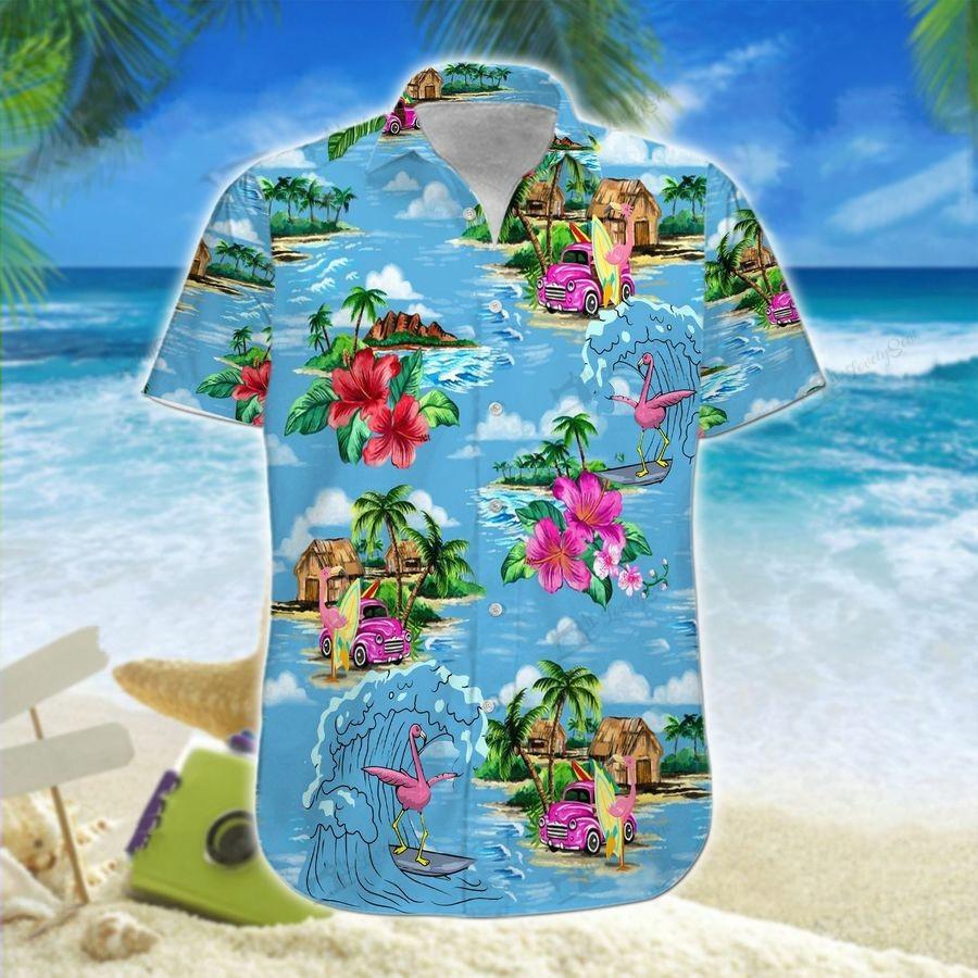 Hawaii Aloha Shirt Made In Flamingo Surfing Ha69478