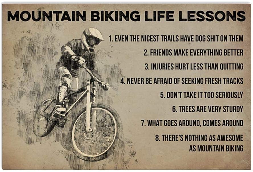 Vintage Man Riding Mountain Biking – Life Lessons Poster Art Print      Home Decor Gift For Men Women Family Friend On Birthday Xmas