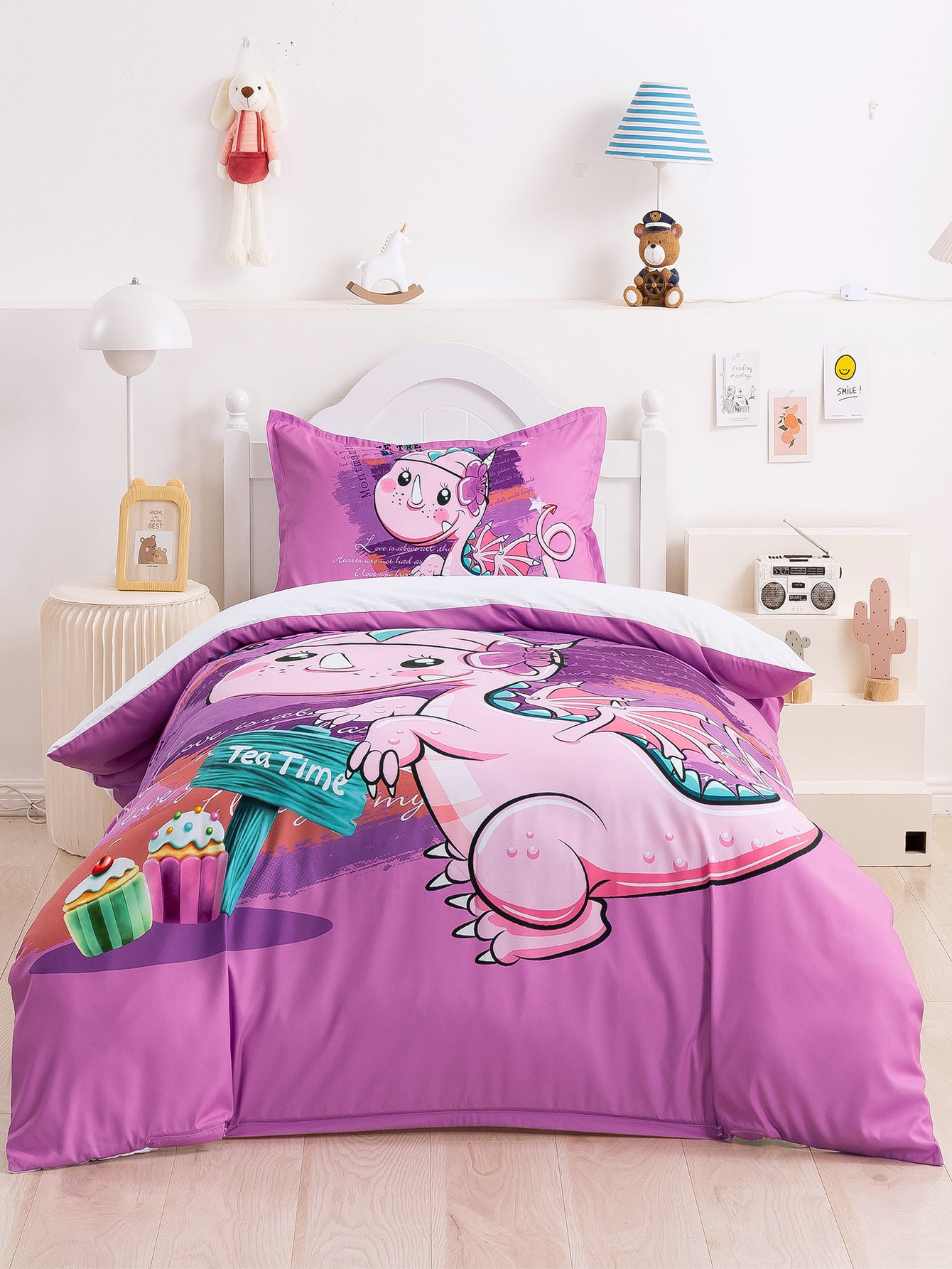 3D Cartoon Animal Dinosaur Purple Quilt Cover Set Bedding Set Duvet Cover Pillowcases 342