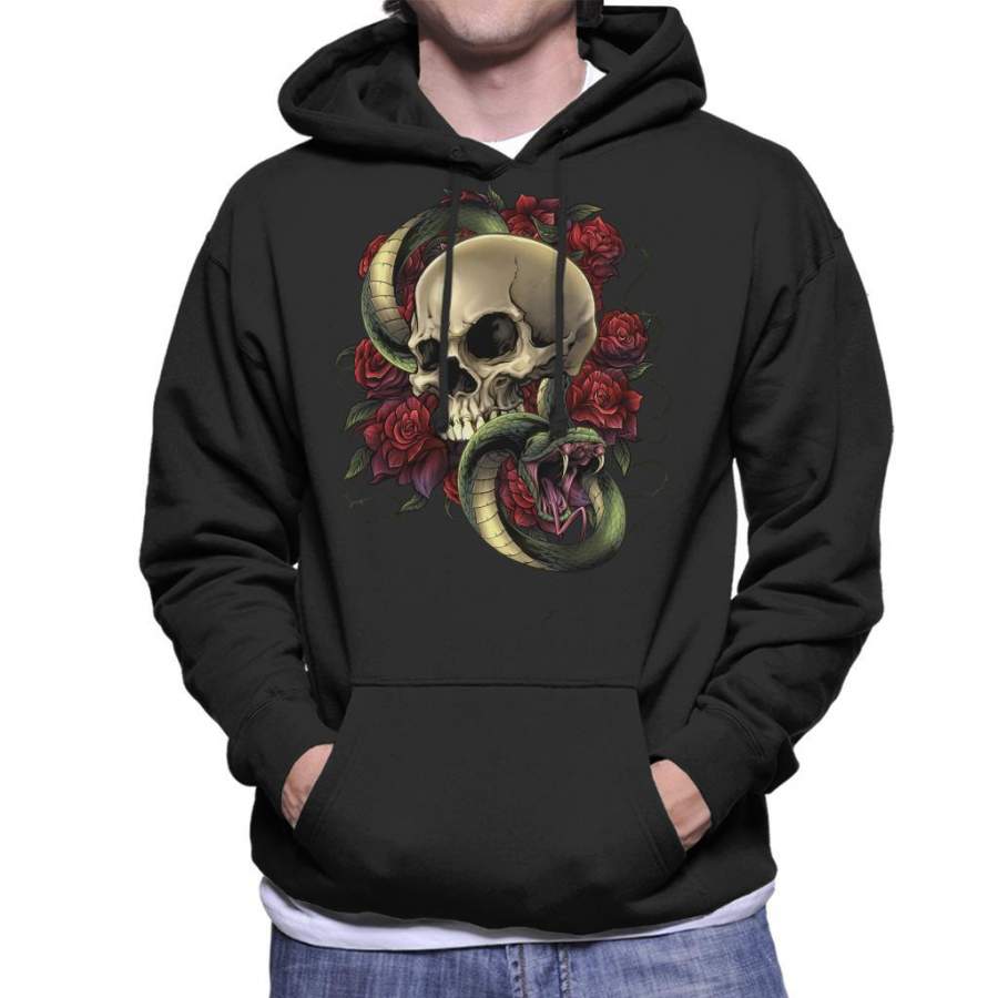 Snake Skull And Roses Men’s Hooded Sweatshirt