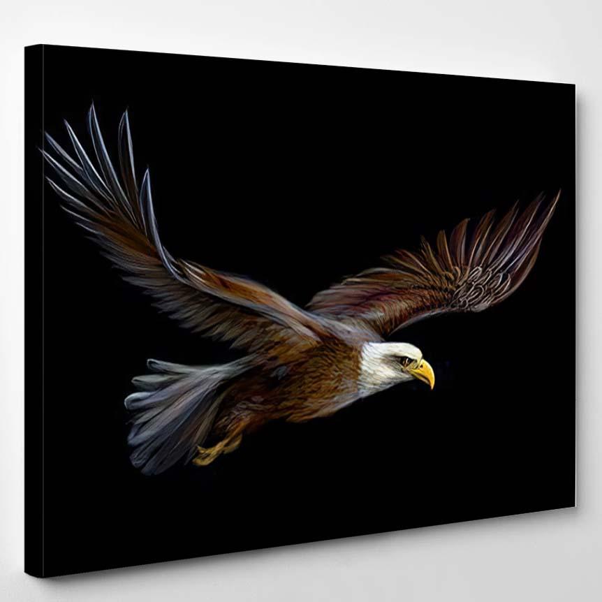 Soaring Bald Eagle Graphic Realistic Color – Eagle Animals Canvas Print