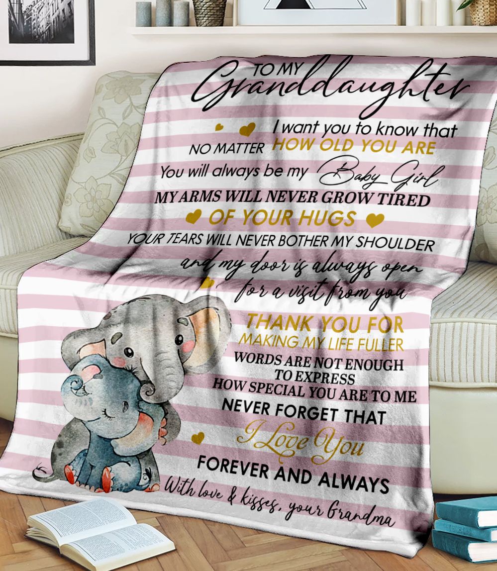 To My Granddaughter Baby Girl I Love You Forever And Always Elephants Fleece Blanket